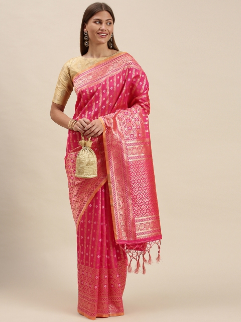 

cbazaar Pink & Gold-Toned Ethnic Motifs Art Silk Saree
