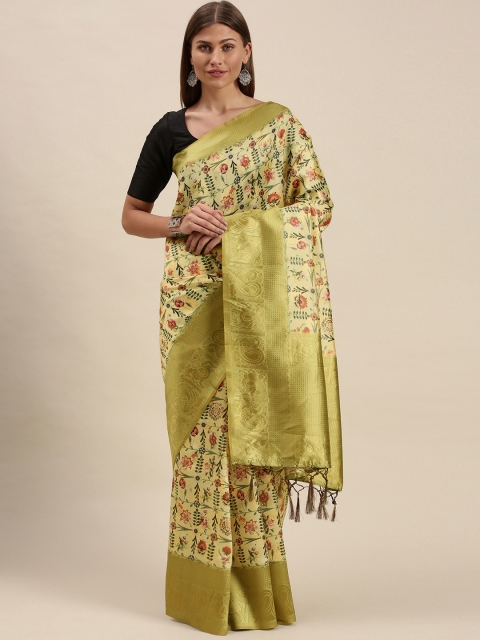 

cbazaar Yellow & Green Ethnic Motifs Art Silk Saree