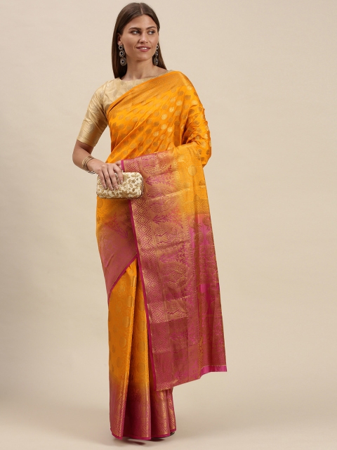 

cbazaar Mustard & Pink Ethnic Motifs Art Silk Saree