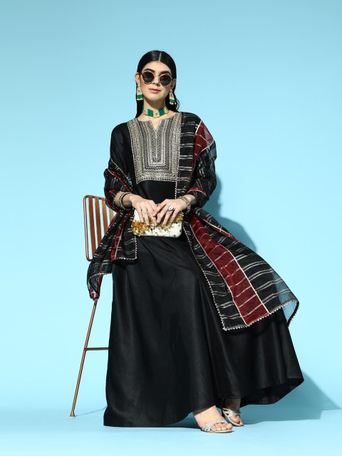 

Indo Era Black Liva Swirling Volume Kurta Set