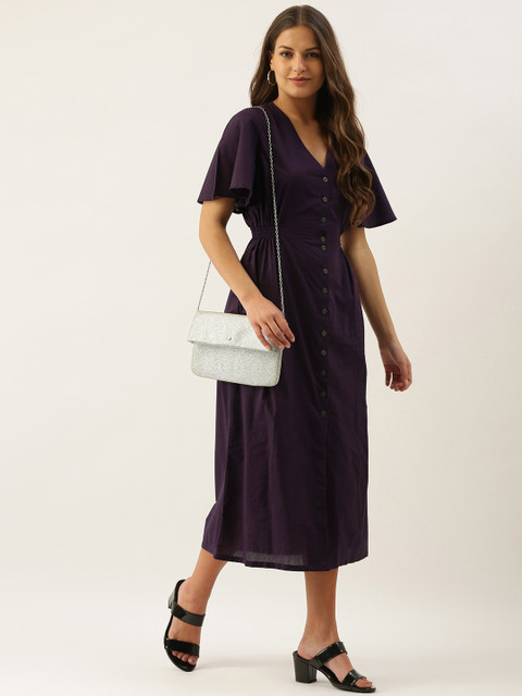 

OKHAI Purple Pure Cotton A-Line Midi Dress
