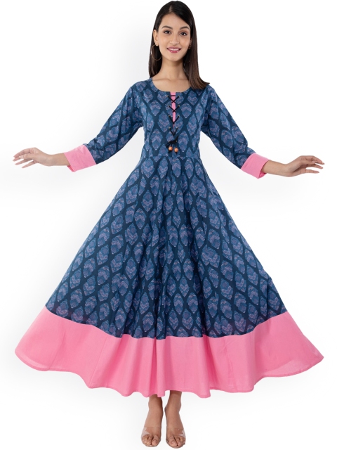 

KALINI Women Blue & Pink Ethnic Motifs Printed Anarkali Kurta