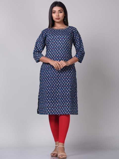 

KALINI Women Navy Blue Geometric Printed Kurta