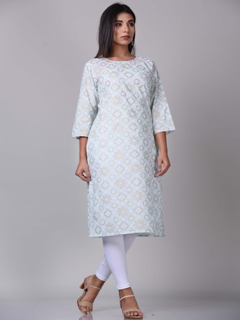

KALINI Women Blue Floral Printed Straight Kurta