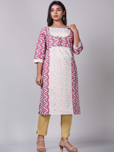 

KALINI Women Pink Floral Print Straight Kurta