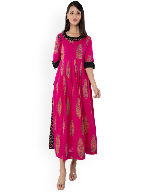 

KALINI Women Pink Geometric Embellished Patchwork Anarkali Kurta