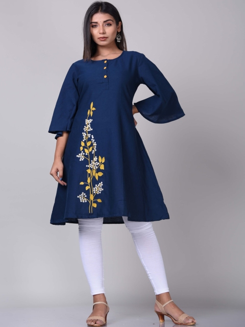 

KALINI Women Blue Embroidered Thread Work A-Line Kurta