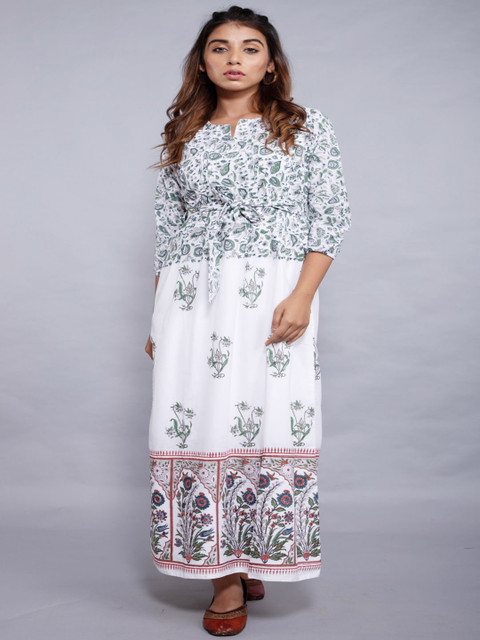 

KALINI Women White Ethnic Motifs Printed Thread Work Kurta