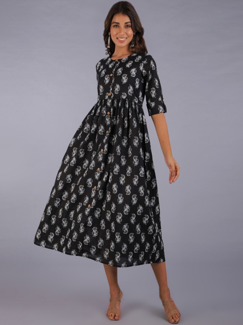 

KALINI Woman Black Ethnic Motifs Printed Mirror Work Kurta