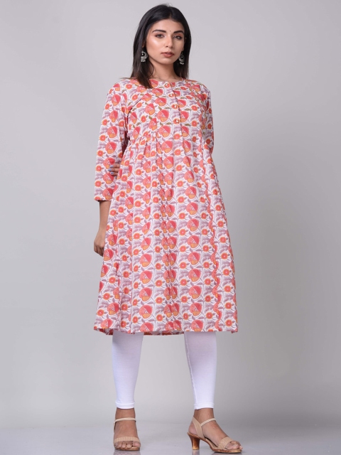 

KALINI Women Pink Geometric Printed Thread Work Kurta