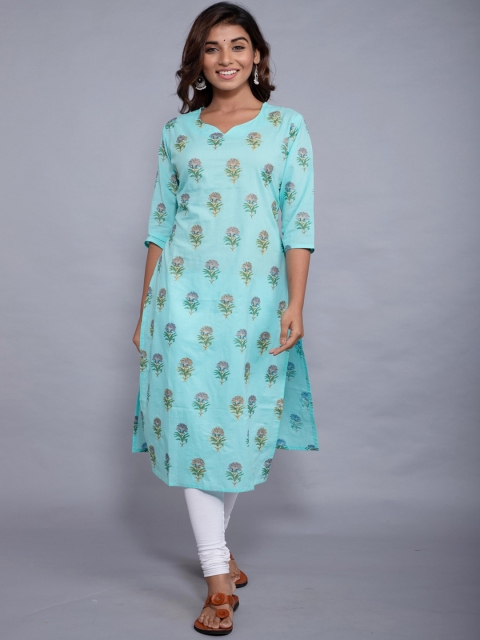 

KALINI Women Blue Geometric Embroidered Kurta