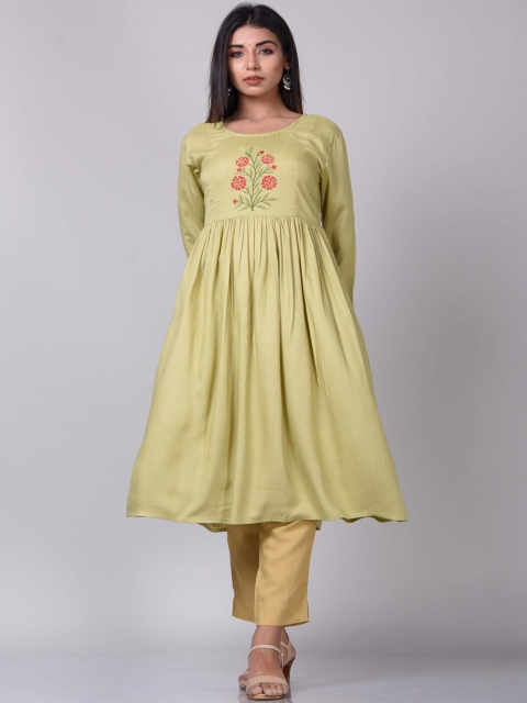 

KALINI Women Green Embroidered A-Line Kurta