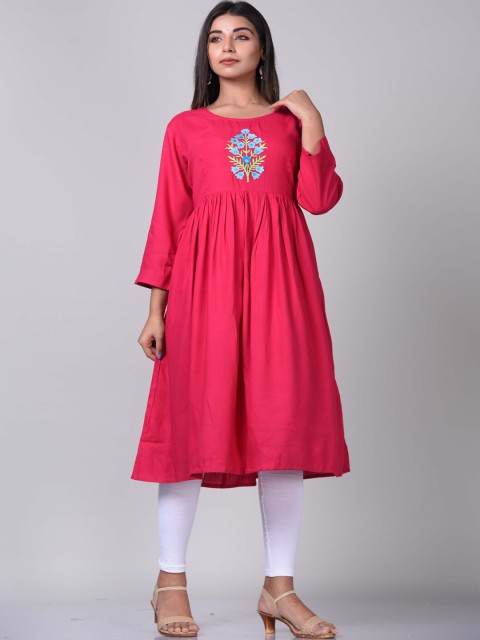 

KALINI Women Pink Embroidered Thread Work Kurta