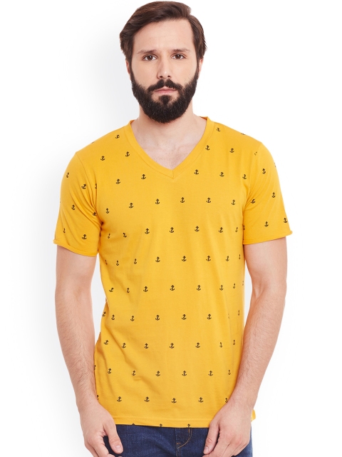 

GRITSTONES Men Yellow Printed V-Neck T-shirt