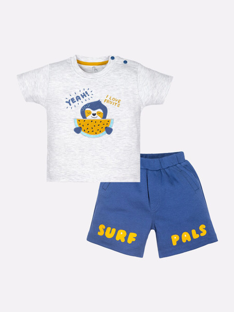 

BABY GO Boys Grey & Blue Printed T-shirt with Shorts