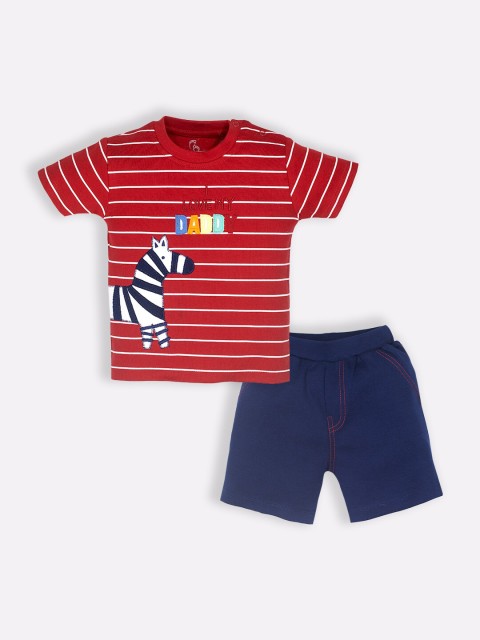 

BABY GO Boys Blue & Red Printed T-shirt with Shorts