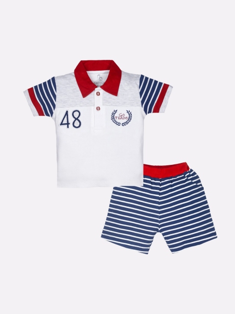 

BABY GO Boys White & Blue Printed T-shirt with Shorts