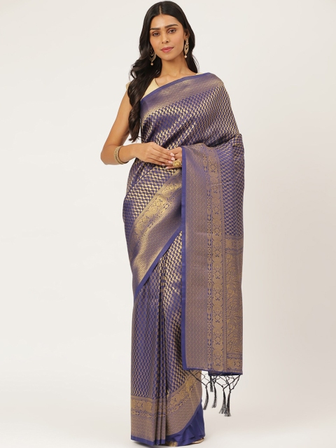 

KARAGIRI Blue & Gold-Toned Paisley Zari Silk Blend Kanjeevaram Saree