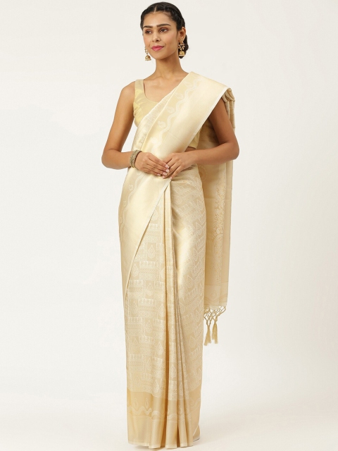 

KARAGIRI Cream-Coloured Ethnic Motifs Zari Silk Blend Kanjeevaram Saree