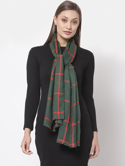 

Calvadoss Women Dark Green & Red Windowpane Checked Long Fit Woolen Mufflers
