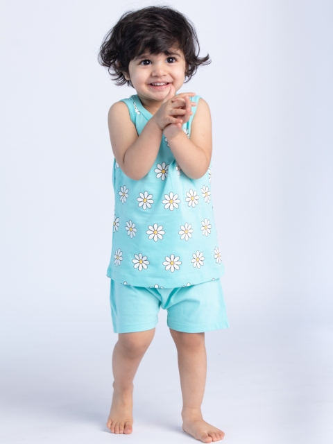 

Cuddles for Cubs Kids Teal Blue & White Printed Top with Shorts