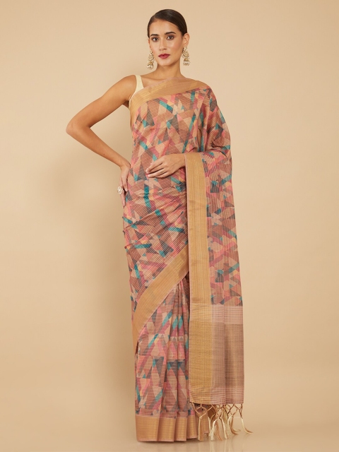 

Soch Peach-Coloured & Blue Zari Silk Blend Saree