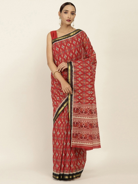 

Soch Maroon & Beige Floral Printed Zari Silk Cotton Saree