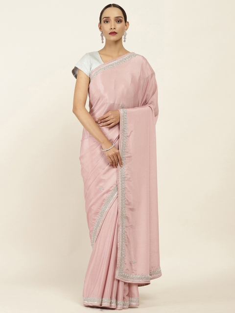 

Soch Lavender & Silver-Coloured Embellished Beads and Stones Pure Chiffon Saree