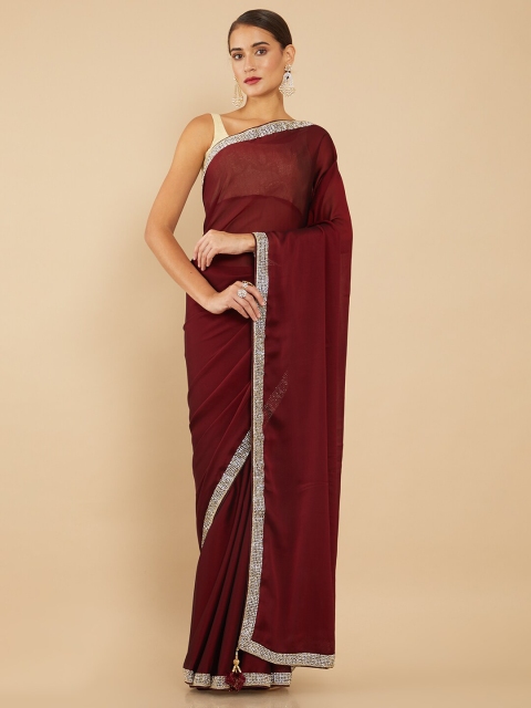 

Soch Maroon & Gold Beads and Stones Pure Georgette Saree