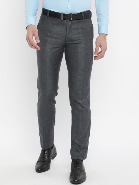 

V2 Value & Variety Men Navy Blue Checked Trousers