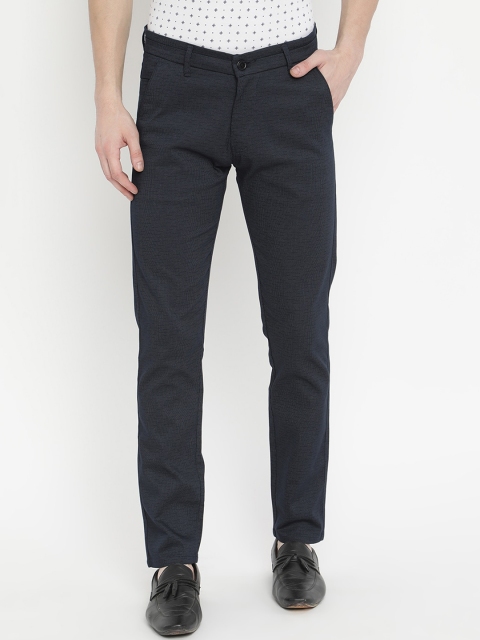 

V2 Value & Variety Men Navy Blue Textured Trousers
