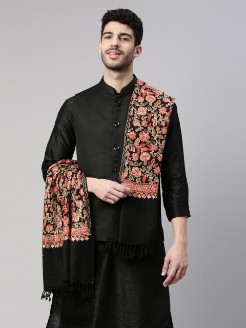 

Pashmoda Men Black Aari Embroidered Shawl