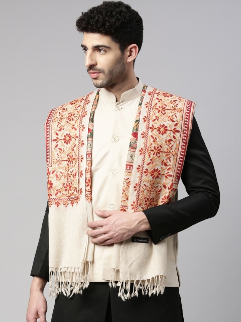 

Pashmoda Men Beige Pure Wool Embroidered Shawl