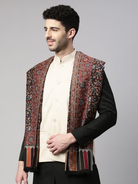 

Pashmoda Men Black & Red Kaani Woven Design Shawl