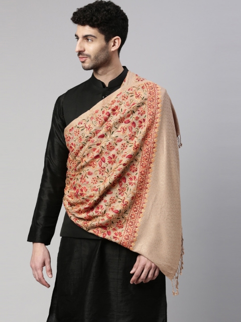 

Pashmoda Men Beige Aari Floral Embroidered Shawl