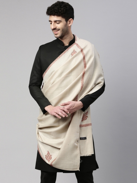 

Pashmoda Men Beige Embroidered Woolen Shawl
