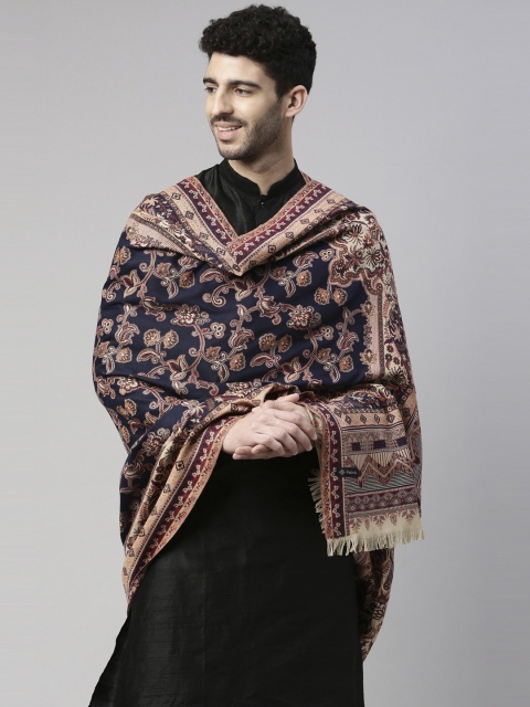 

Pashmoda Men Navy Blue & Red Woven Design Shawl