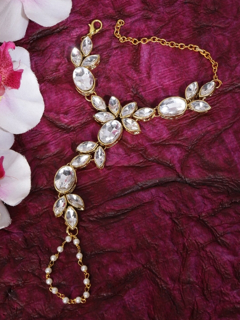 

LIVE EVIL Women Gold-Toned & White Kundan Gold-Plated Ring Bracelet