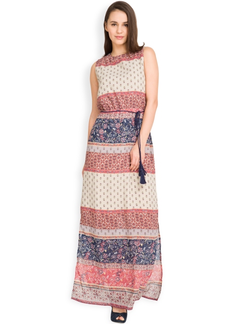 

Tokyo Talkies Women Beige & Coral Pink Printed Maxi Dress