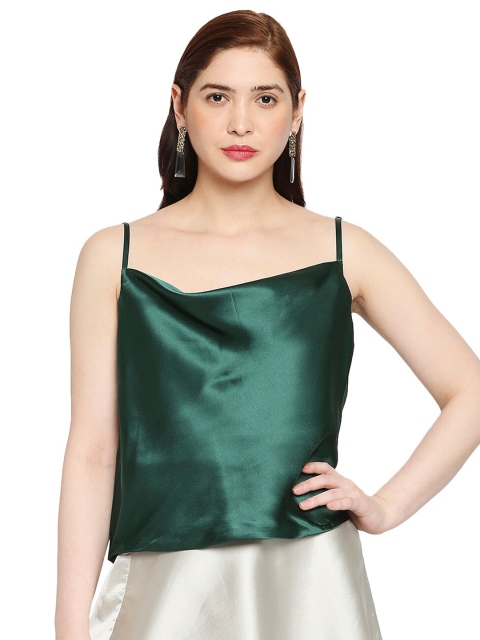

AMMARZO Green Cowl Neck Satin Spaghetti Top