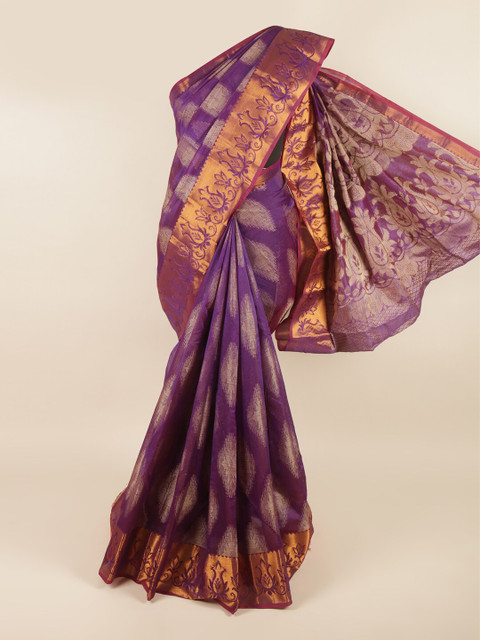 

Pothys Violet & Gold-Toned Ethnic Motifs Zari Saree