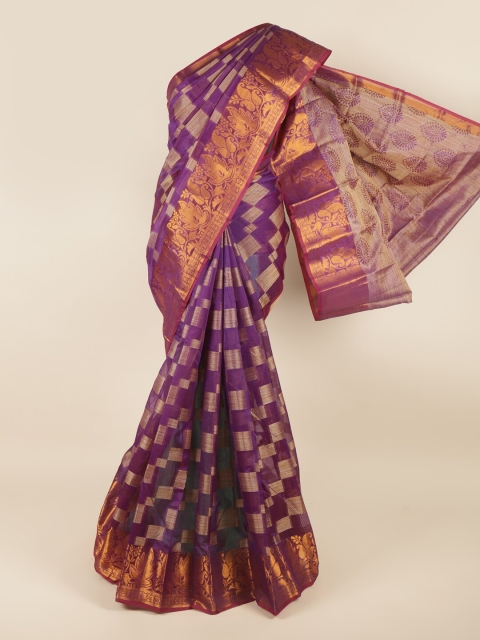 

Pothys Violet & Gold-Toned Ethnic Motifs Saree