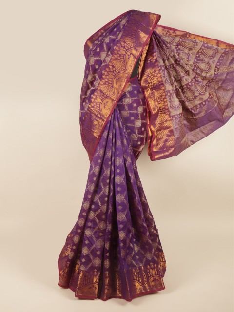 

Pothys Violet & Gold-Coloured Ethnic Motifs Woven Zari Saree