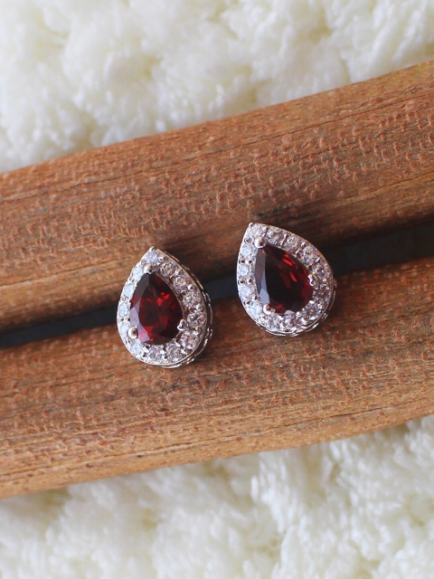 

ERILINE JEWELRY Silver-Toned & Maroon Studs Earrings