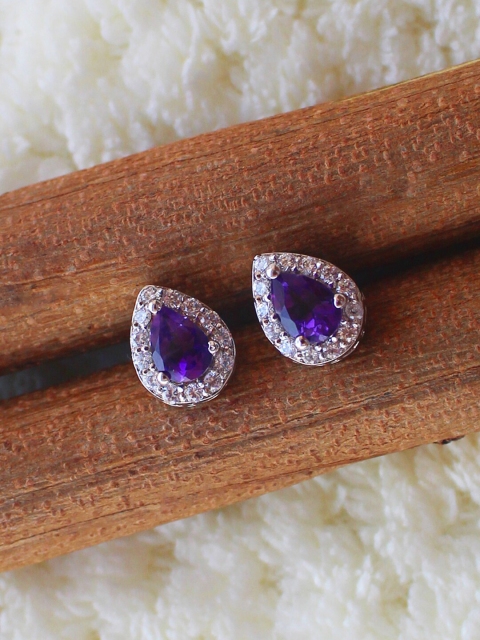 

ERILINE JEWELRY Silver-Toned & Purple Studs Earrings