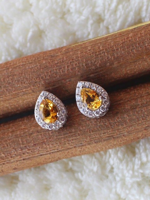 

ERILINE JEWELRY 925 Sterling Silver Silver-Toned & Yellow Studs Earrings