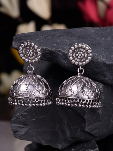 

Saraf RS Jewellery Oxidised Silver-Toned Dome Shaped Jhumkas Earrings