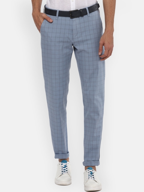 

Louis Philippe Sport Men Light Blue Windowpane Checks Slim Fit Mid-Rise Regular Trousers