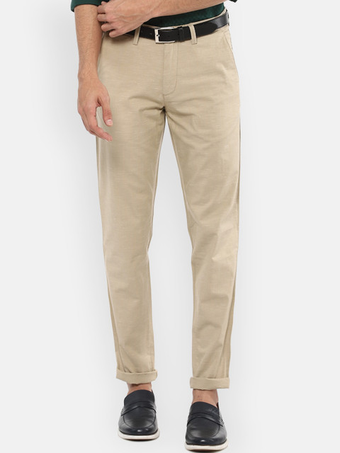 

Louis Philippe Sport Men Beige Striped Slim Fit Mid-Rise Plain Casual Regular Trousers