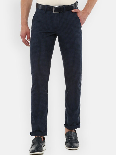 

Louis Philippe Sport Men Navy Blue Checked Slim Fit Trousers